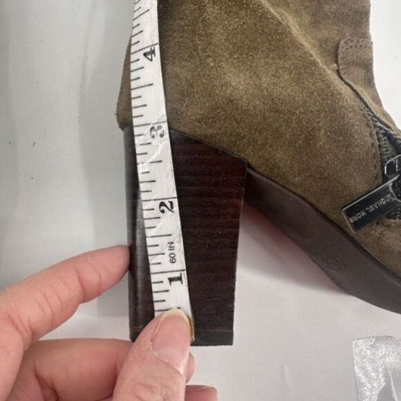Michael Kors Olive Green Suede Heeled Tall Leather Buckle Boots Size 8 Riding - Picture 15 of 16